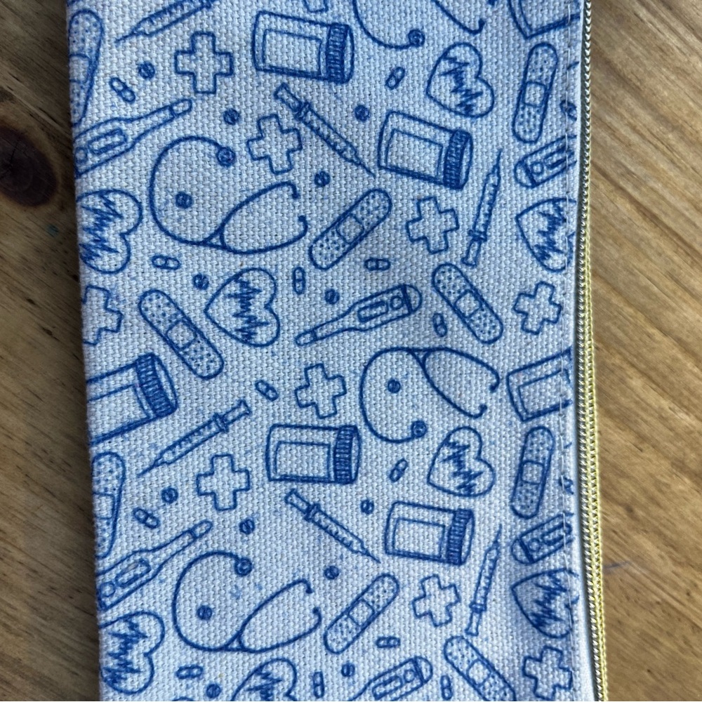 Punch Studio Canvas Nurse Doctor Medical Design Blue and White Pencil Case - Picture 4 of 9